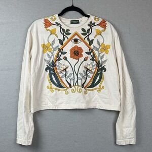 Kathmandu Imports Sz L Long Sleeve Cropped Shirt Center Eye Floral Graphic